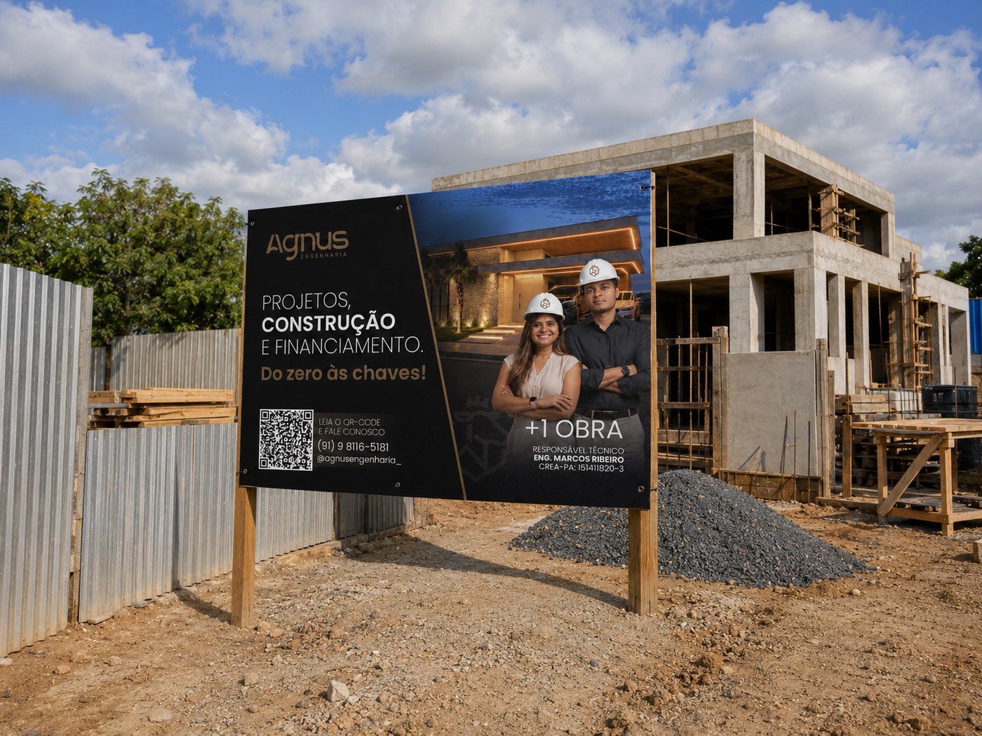 Placa de obra produzida pela M² BLACK