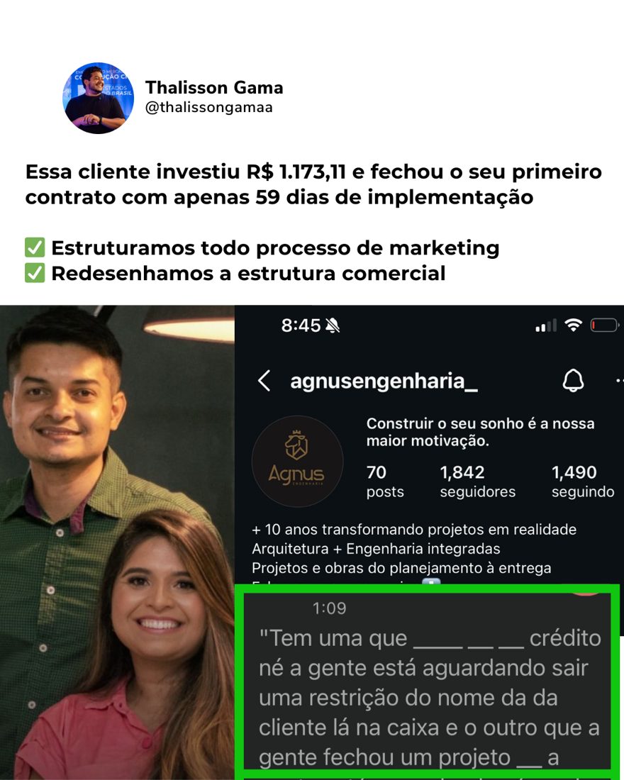 Investiu R$ 1.173, 1º contrato em 59 dias