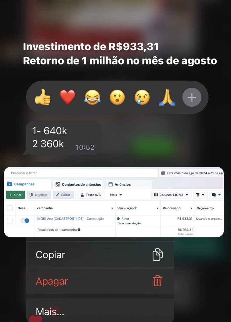 Retorno real, R$ 933 investidos → R$ 1 milhão